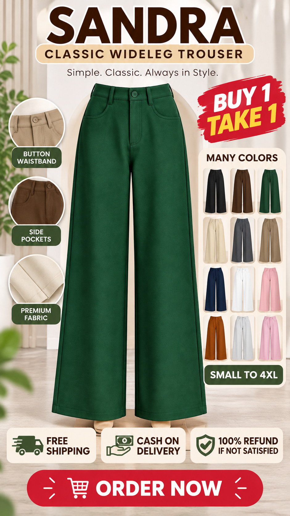 SANDRA CLASSIC WIDELEG TROUSER