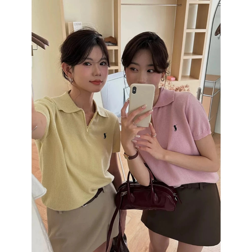 Polo Zipper Oversize Knitted Top