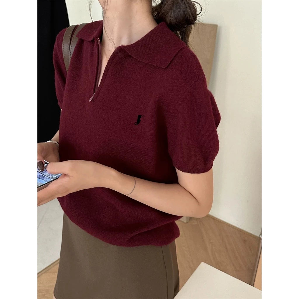 Polo Zipper Oversize Knitted Top