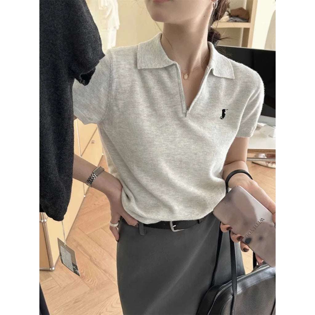 Polo Zipper Oversize Knitted Top