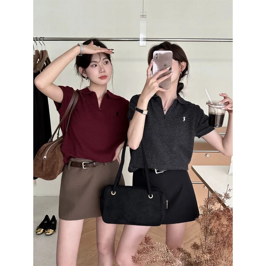 Polo Zipper Oversize Knitted Top