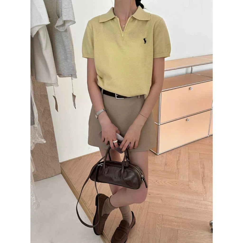 Polo Zipper Oversize Knitted Top
