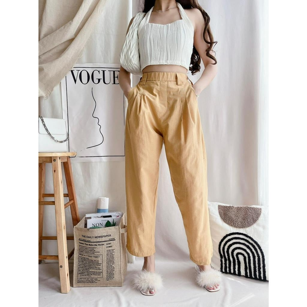 Cotton Linen High Waist Baggy Trouser Pants [Buy1Take1Free]
