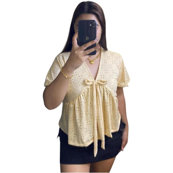 AUBREY EYELET VNECK COTTON TOP BUY 1 TAKE 1