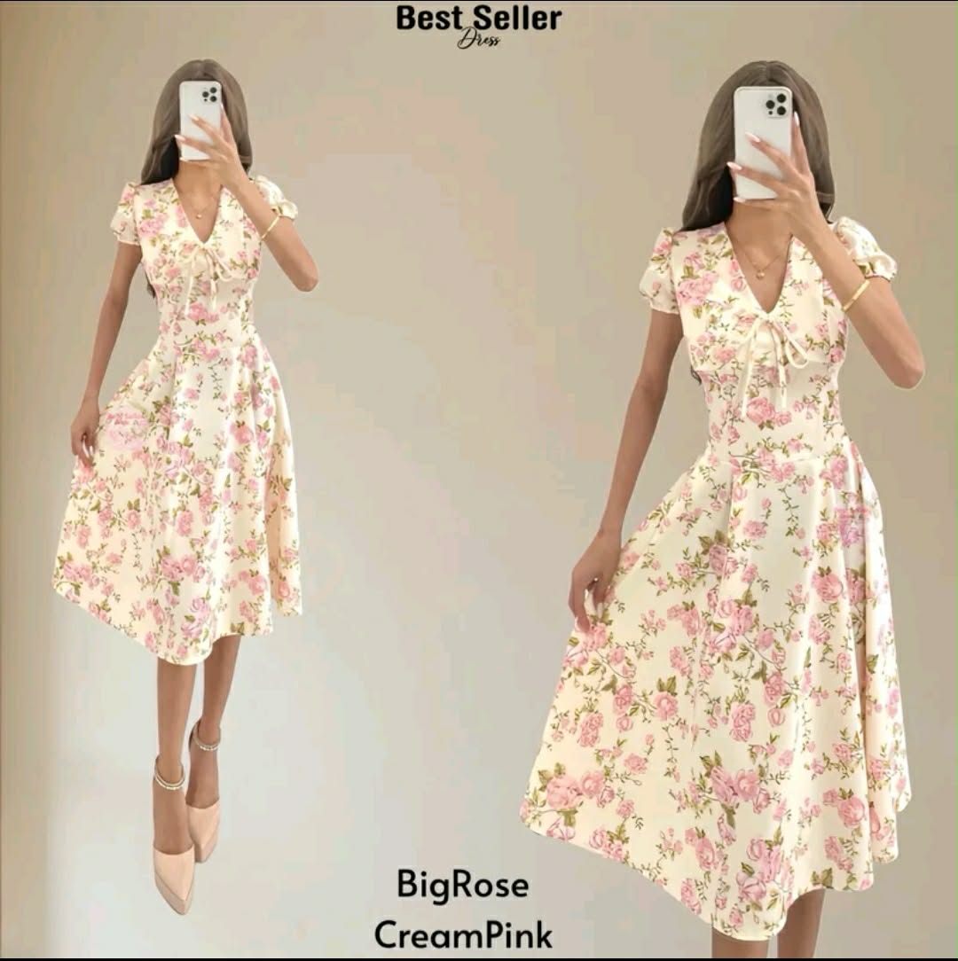 LAILA PUFF SLEEVES MIDI DRESS (BUY 1 TAKE 1)