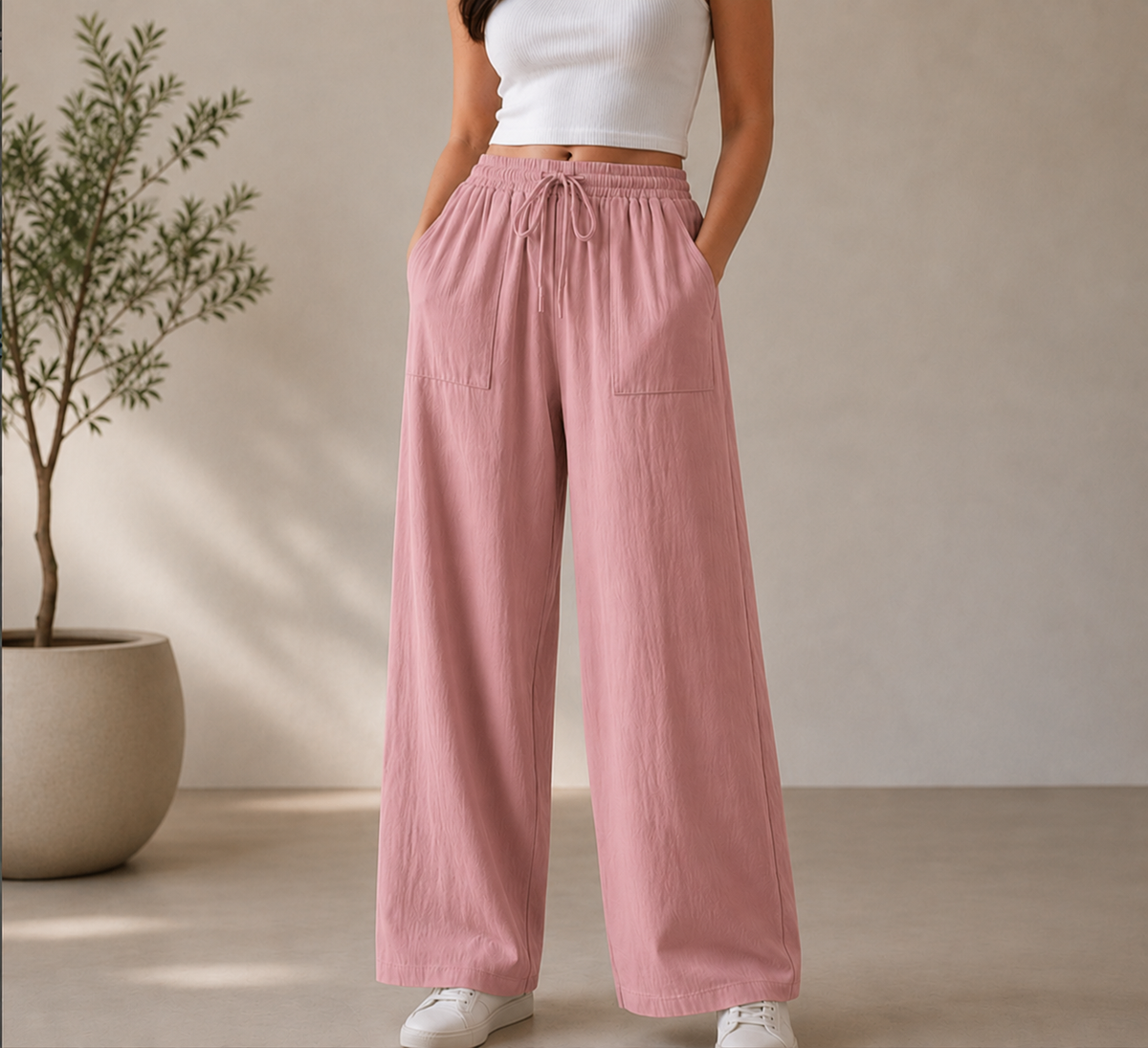 Korean Soft Linen Wideleg Pants