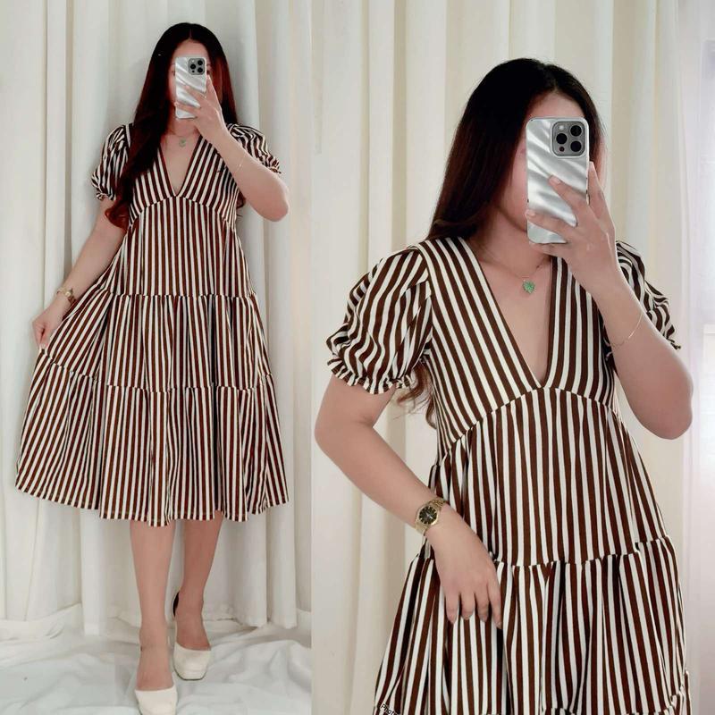 VICTORIA V-NECK STRIPE MAXI DRESS (BUY 1 TAKE 1 FREE)