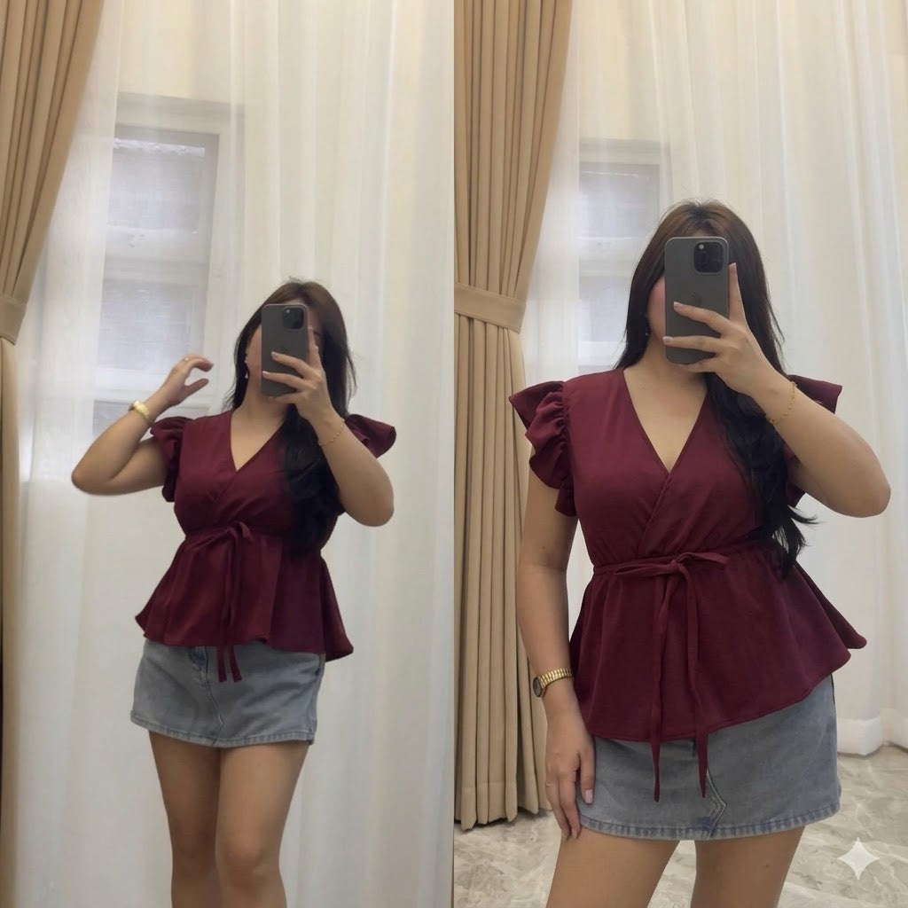 Chloe Ruffle Sleeve V-Neck Top