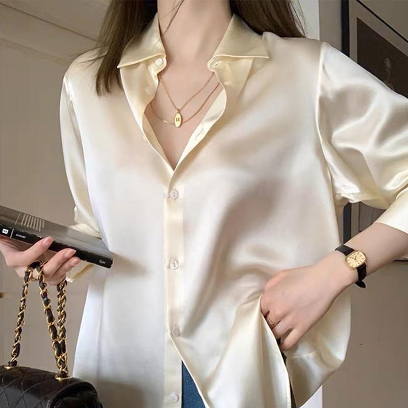 DAHLIA SATIN LONG SLEEVE POLO TOP