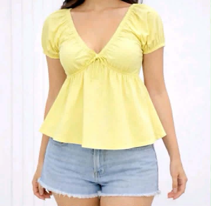 STELLA PUFF SLEEVE V-NECK TOP FOR WOMEN