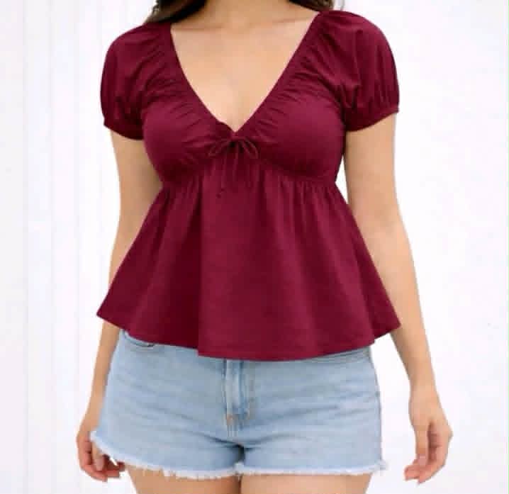 STELLA PUFF SLEEVE V-NECK TOP FOR WOMEN