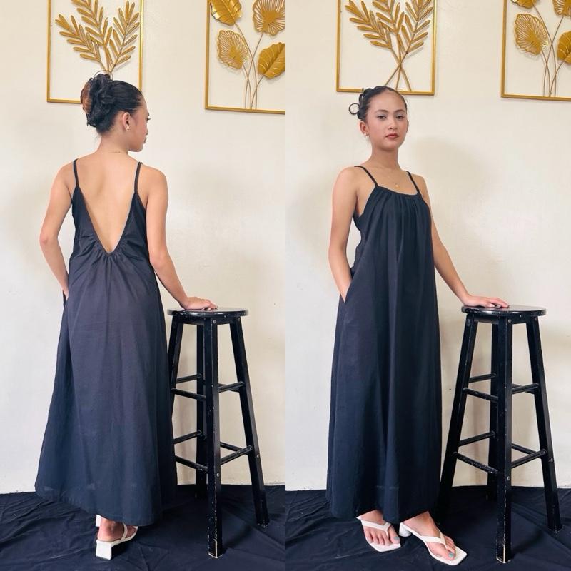 AIRA BACKLESS SPAGHETTI COTTON LINEN DRESS