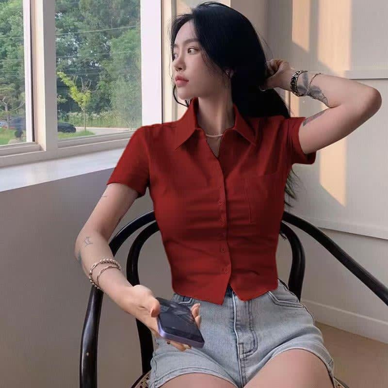 KOREAN CUT STYLE POLO BLOUSE