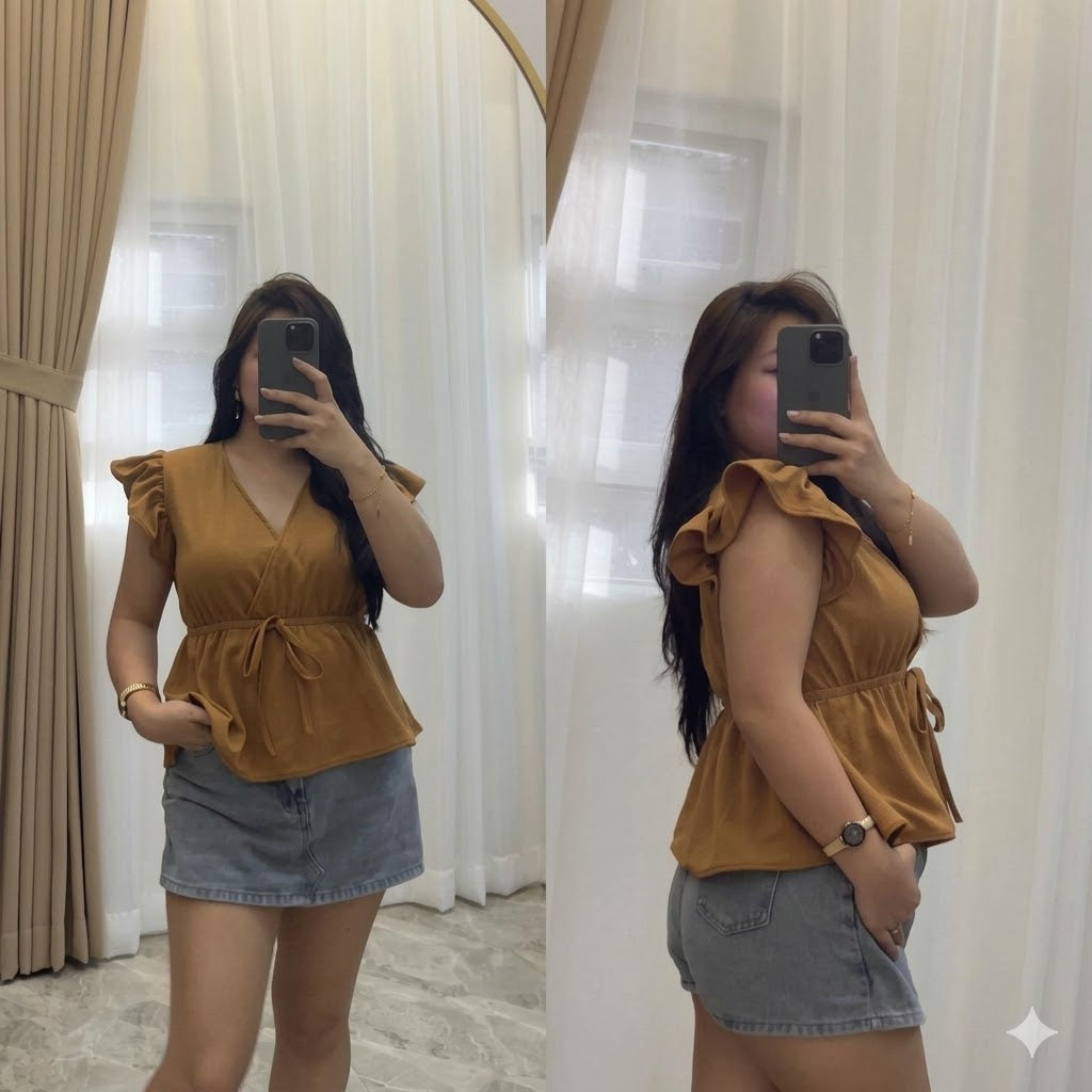 Chloe Ruffle Sleeve V-Neck Top