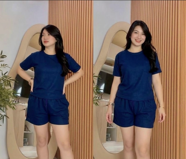 AMARA ROUND NECK WAFFLE TERNO & 2 POCKET SHORT