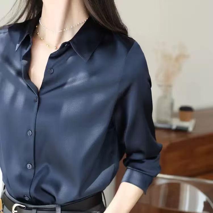 DAHLIA SATIN LONG SLEEVE POLO TOP