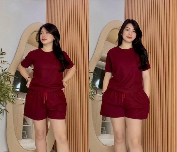 AMARA ROUND NECK WAFFLE TERNO & 2 POCKET SHORT
