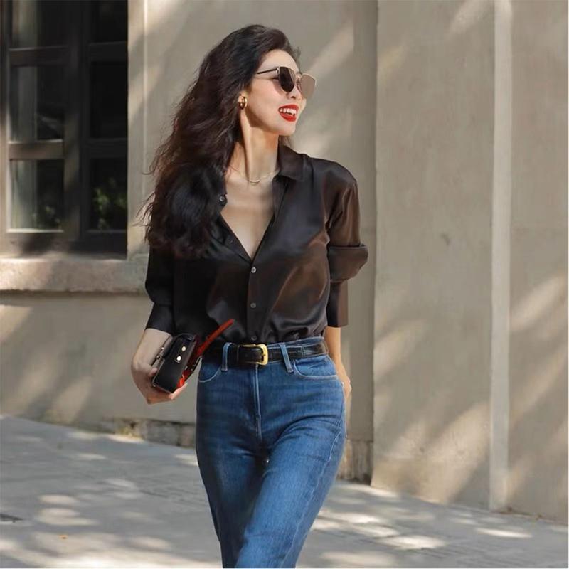 DAHLIA SATIN LONG SLEEVE POLO TOP