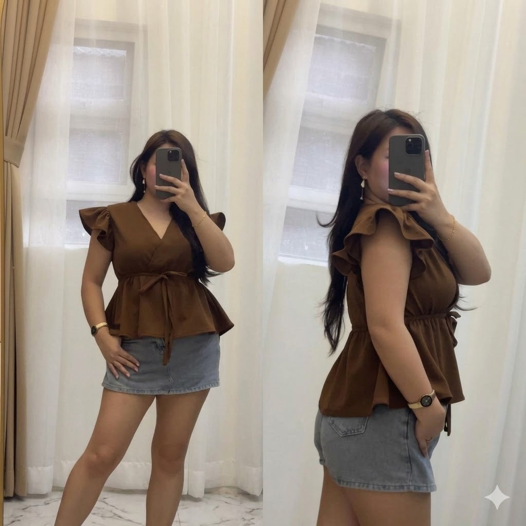 Chloe Ruffle Sleeve V-Neck Top