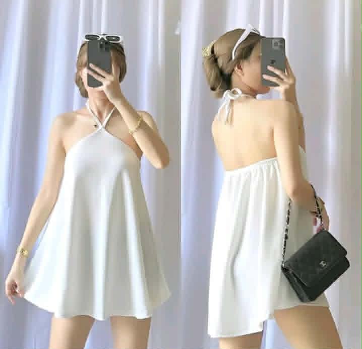 JELAI HALTER CREPE MINI DRESS