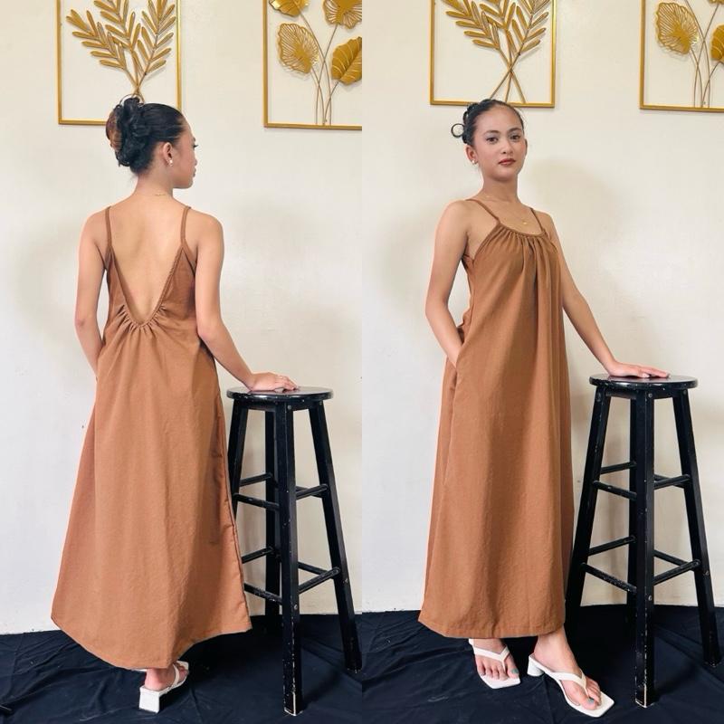 AIRA BACKLESS SPAGHETTI COTTON LINEN DRESS