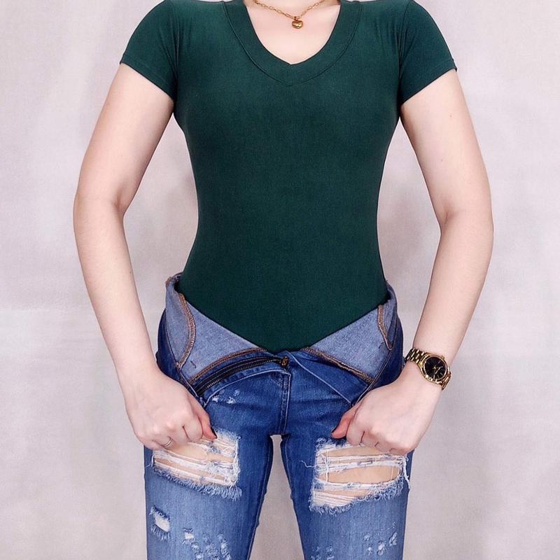 MANELLE Neck Double Lining Body Hugging Top