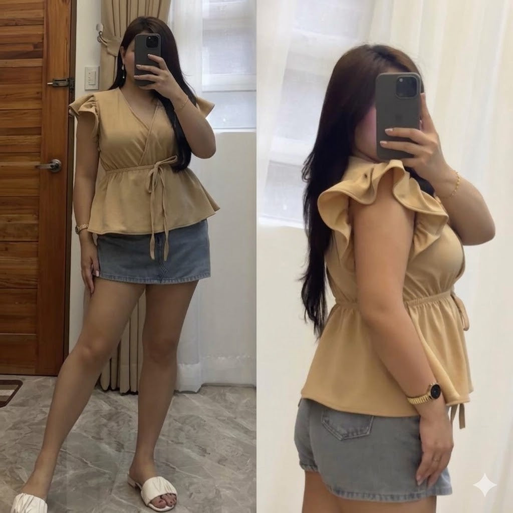 Chloe Ruffle Sleeve V-Neck Top