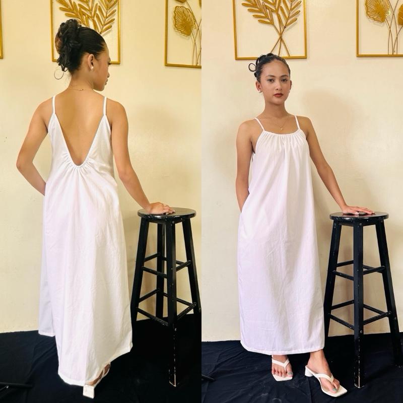 AIRA BACKLESS SPAGHETTI COTTON LINEN DRESS