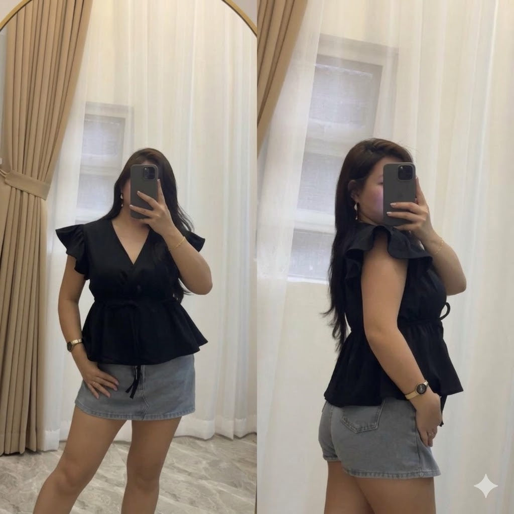 Chloe Ruffle Sleeve V-Neck Top