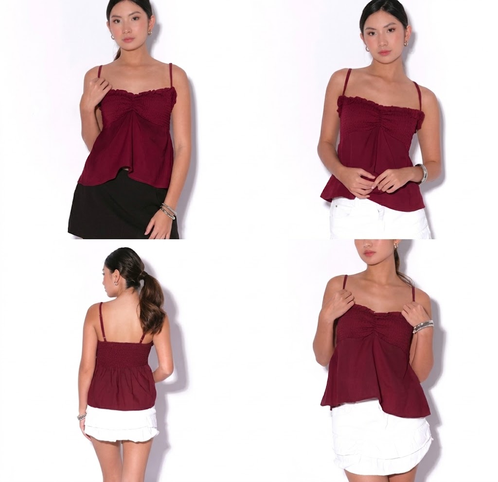 KATZUMI COTTON LINEN SPAGHETTI RUFFLE TOP