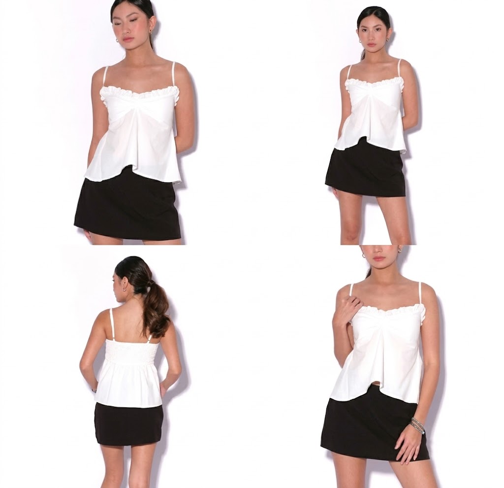 KATZUMI COTTON LINEN SPAGHETTI RUFFLE TOP