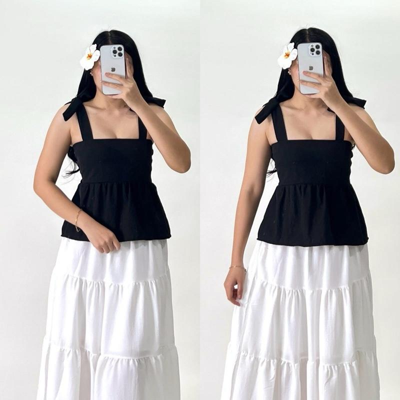 HAVANA SELF-TIE PEPLUM LINEN TOP (BUY 1 TAKE 1)