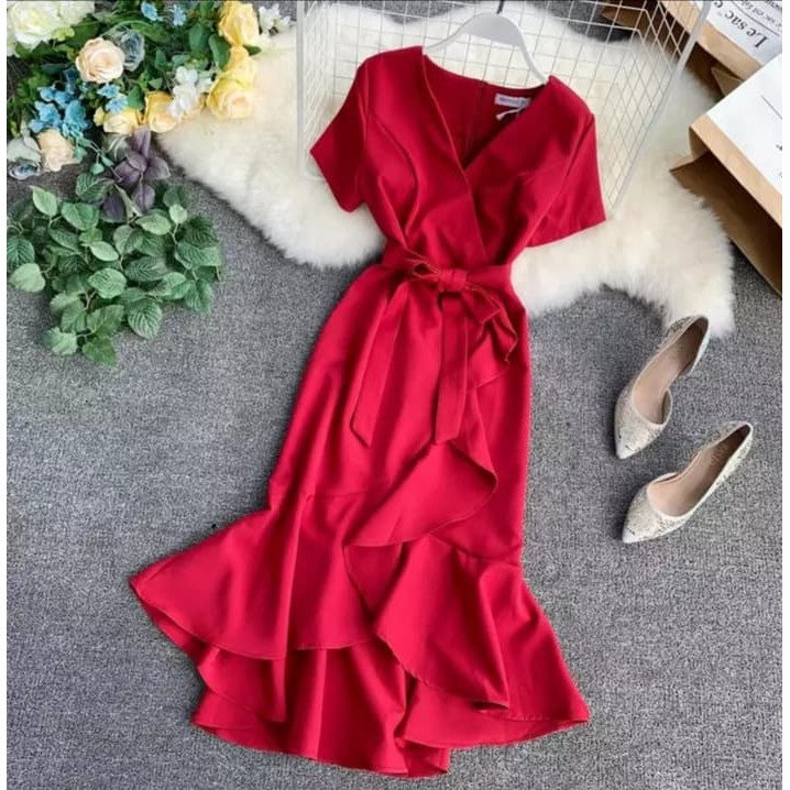 Casual Ruffle V Neck Mariel Dress [BUY1TAKE1FREE]
