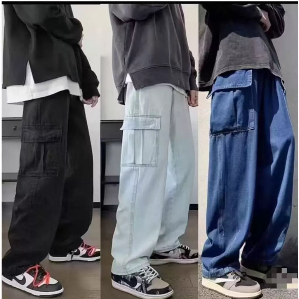 MENS ACID DENIM CARGO PANTS  (BUY 1 TAKE 1 FREE)