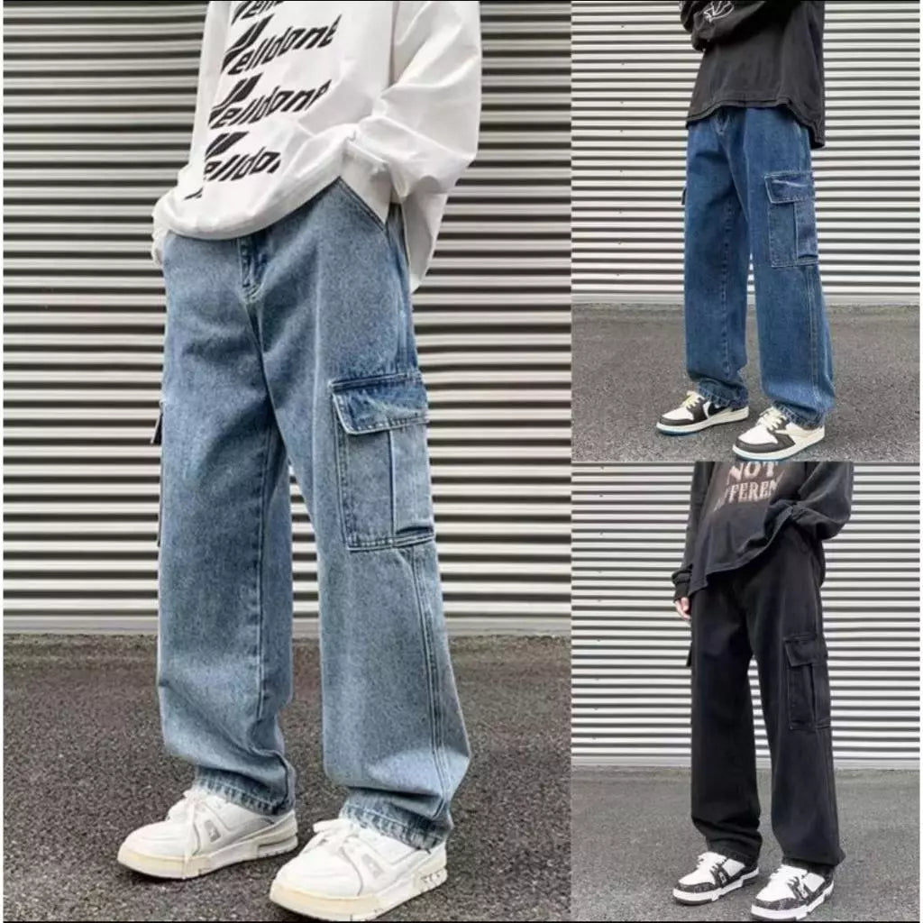 MENS ACID DENIM CARGO PANTS  (BUY 1 TAKE 1 FREE)