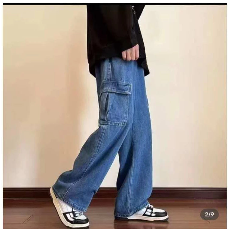 MENS ACID DENIM CARGO PANTS  (BUY 1 TAKE 1 FREE)