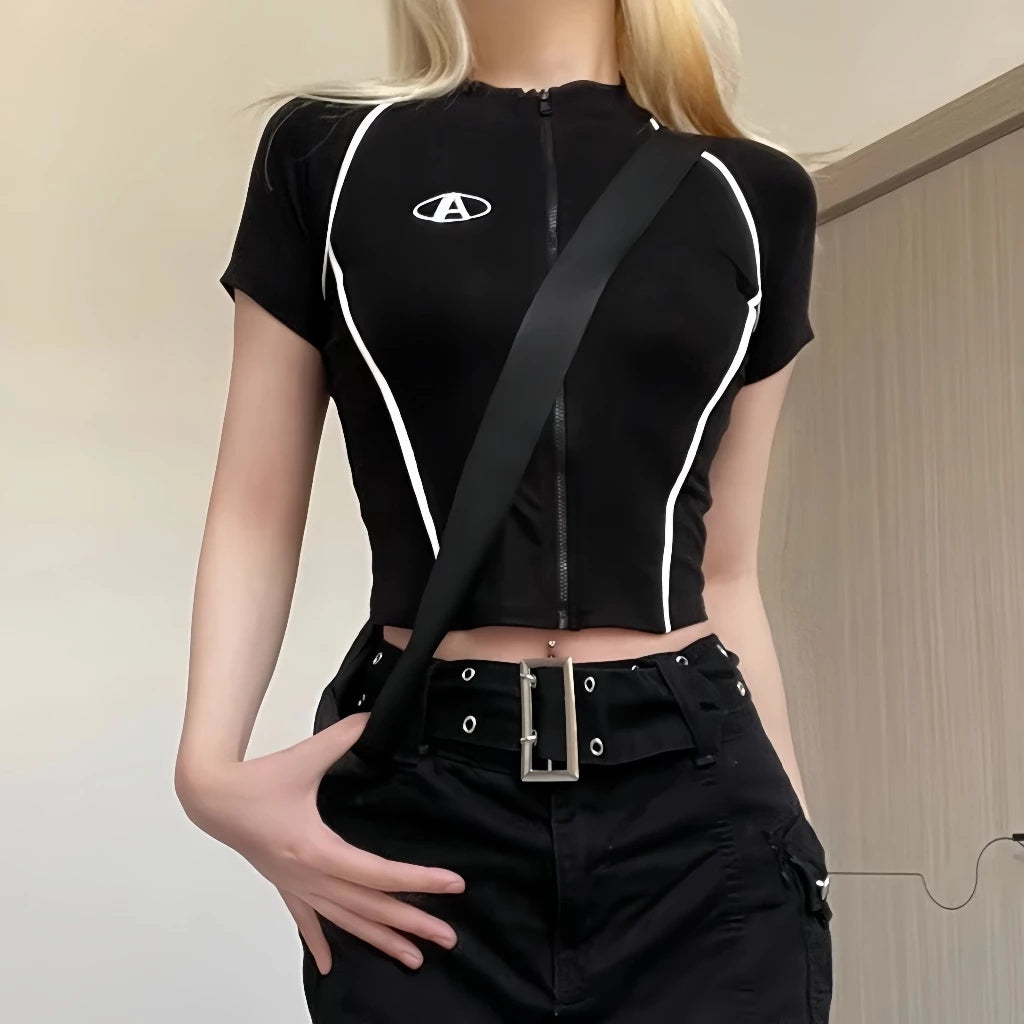 KOREAN Round Neck Zip Crop Tops  (BUY 2 TAKE 1 FREE)