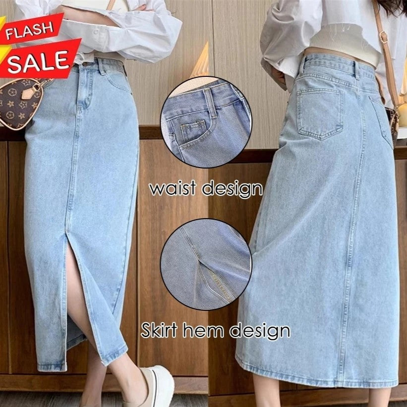 Ladies Korean Denim Long Skirt (BUY 1 TAKE 1 FREE)