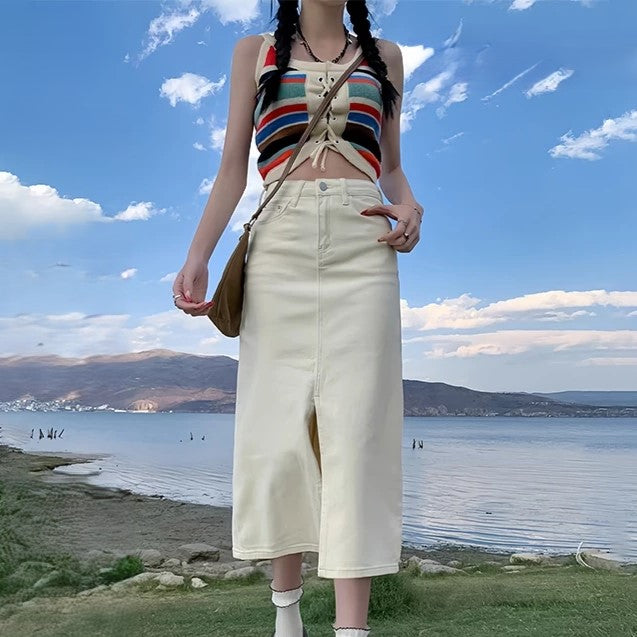 Ladies Korean Denim Long Skirt (BUY 1 TAKE 1 FREE)
