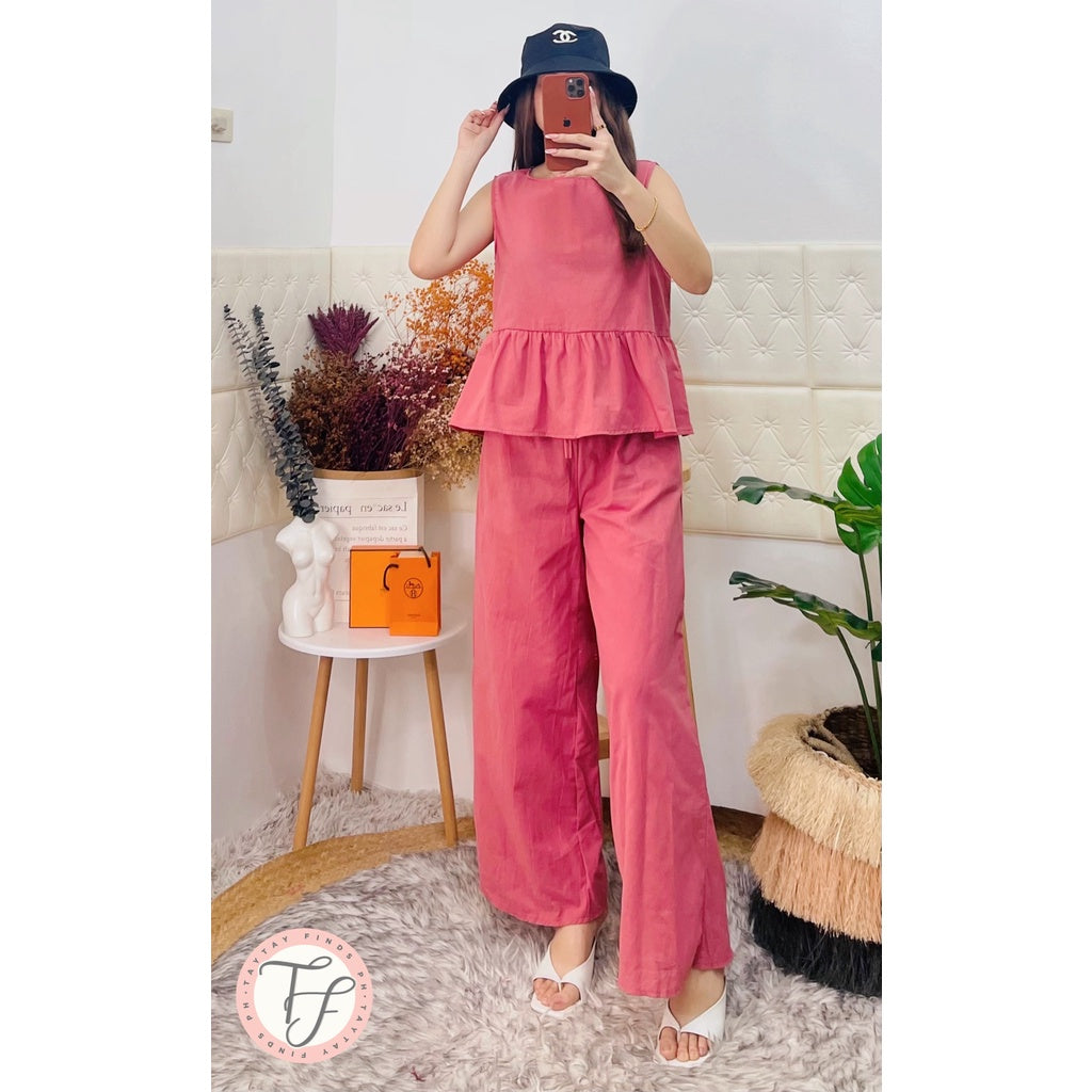 MOLLY PEPLUM TOP AND WIDE LEG PANTS [Buy1Take1FREE]