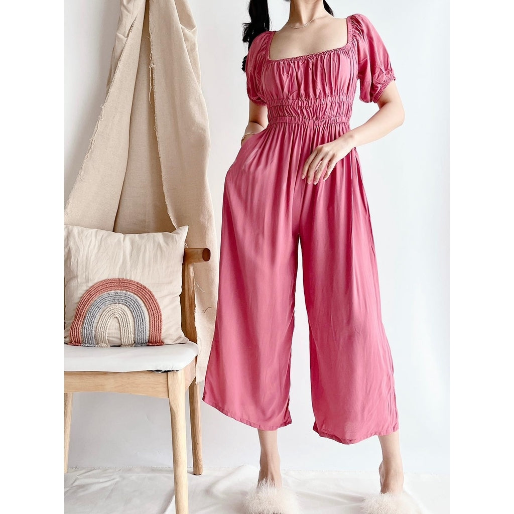 Puff Sleeve Jumpsuit Wide Leg Pants [Buy1Take1FREE]