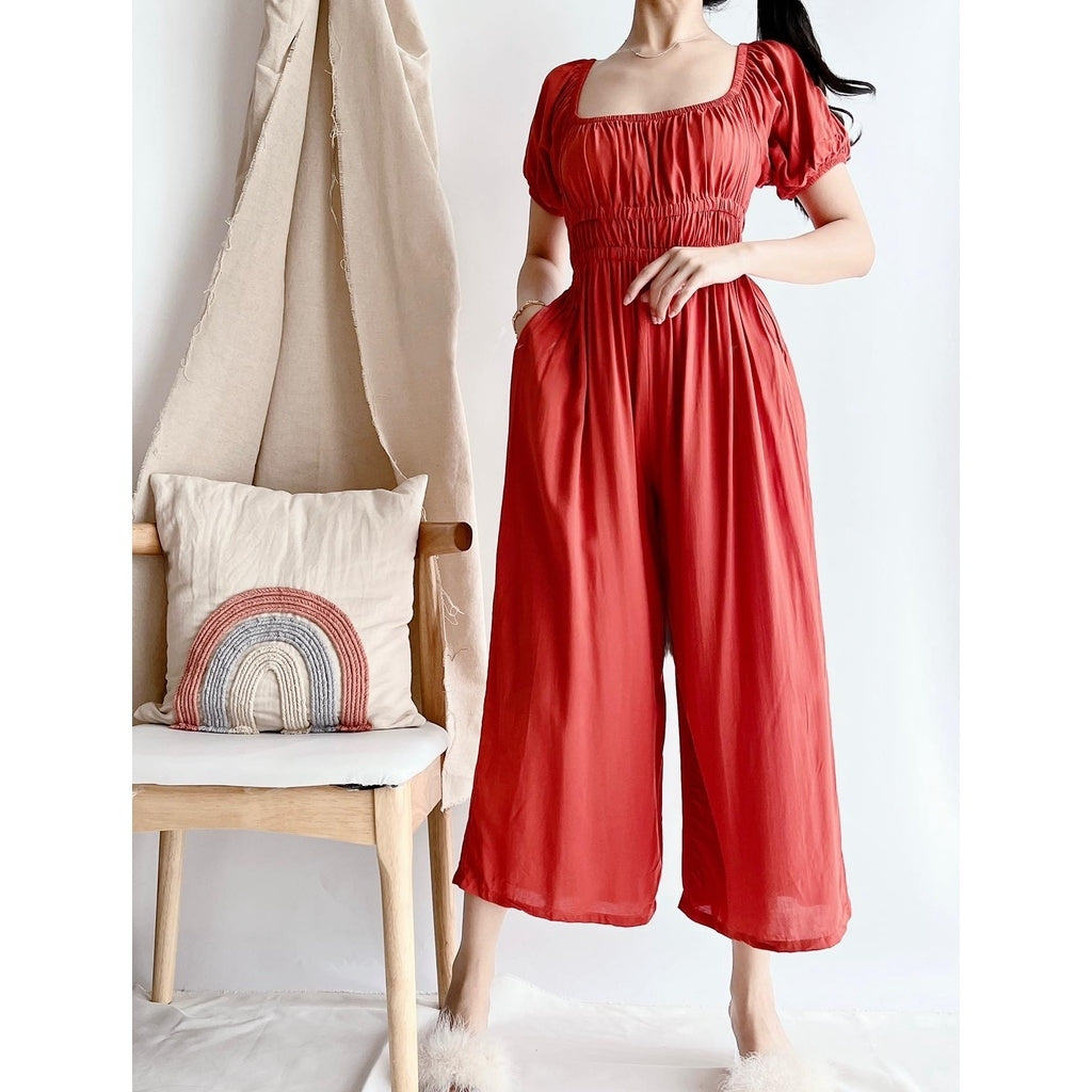 Puff Sleeve Jumpsuit Wide Leg Pants [Buy1Take1FREE]