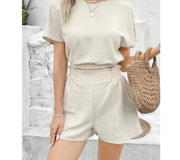 Boho Plain Smocked Plicated Shorts Sets (Buy1Take1FREE)