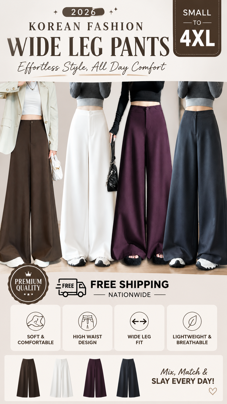 2026 KOREAN FASHION WIDE LEG PANTS