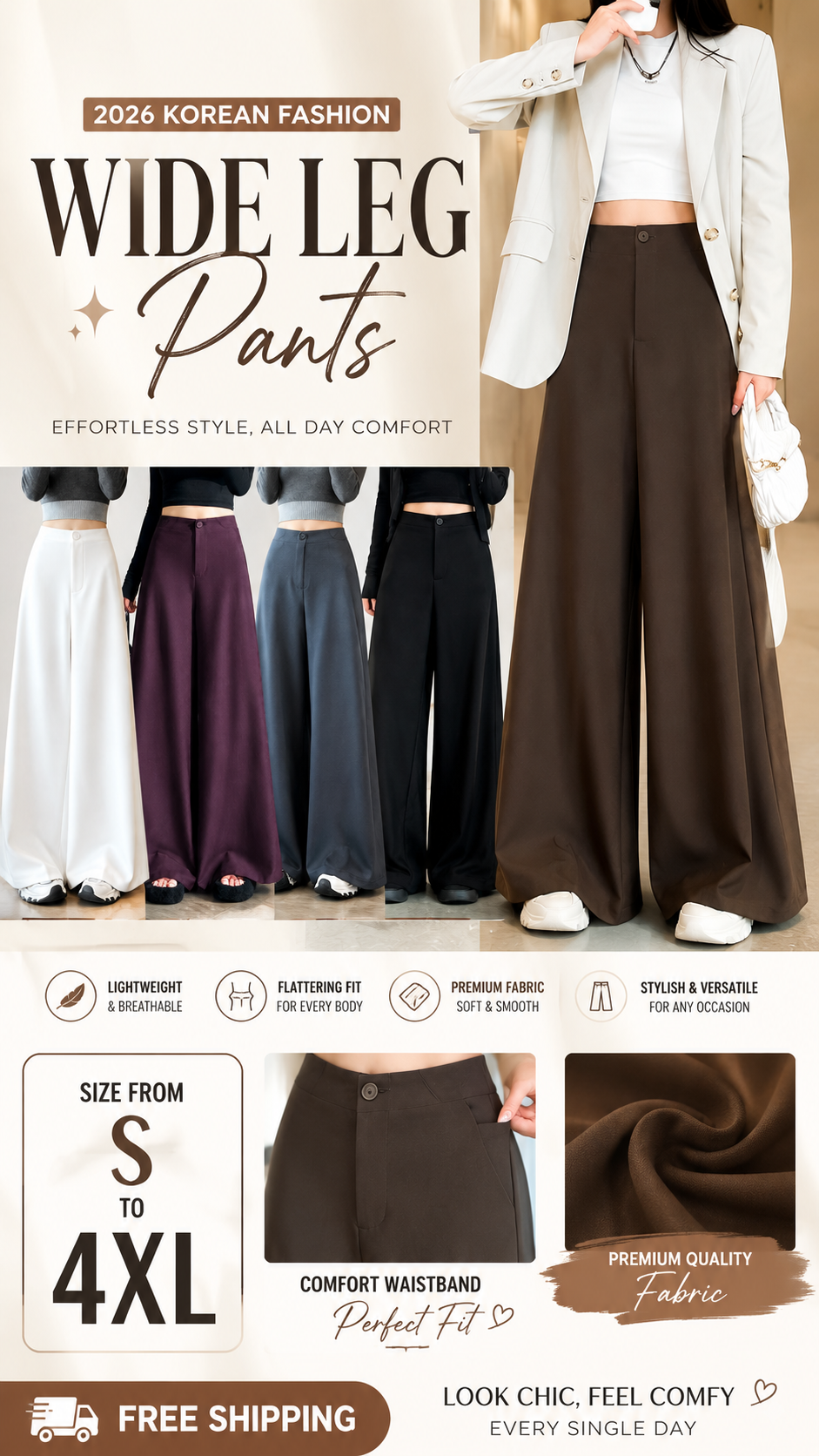 2026 KOREAN FASHION WIDE LEG PANTS