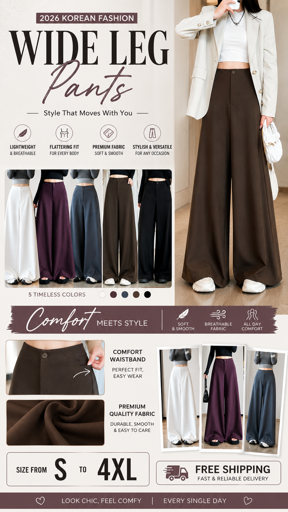 2026 KOREAN FASHION WIDE LEG PANTS