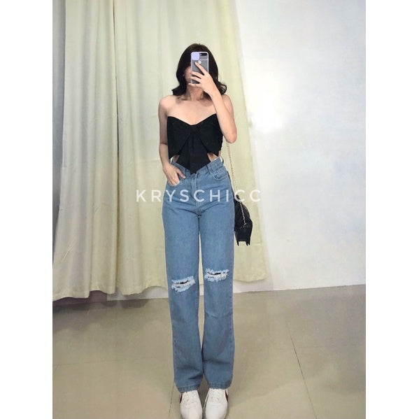 Korean Style Tattered Mom Jeans [BUY 1 TAKE 1 FREE]