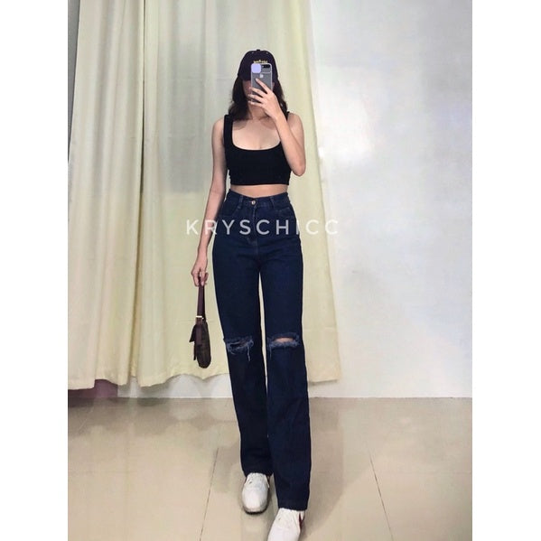 Korean Style Tattered Mom Jeans [BUY 1 TAKE 1 FREE]