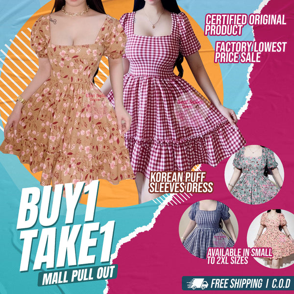 Buy1Take1 Korean Puff SLeeves Dress