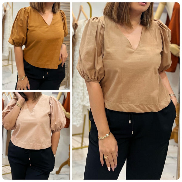 Buy1Take1 Melissa V-Neck Puff Sleeves Top